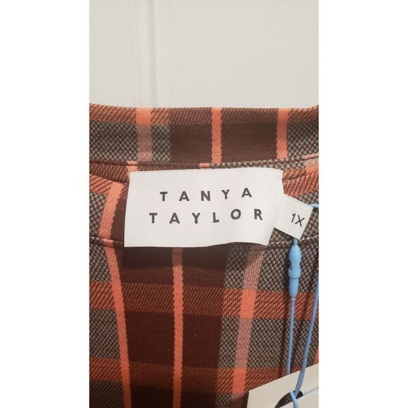 Tanya Taylor Nancy Dress Gray Burgundy Pink Plaid MSRP$295 Organic Cotton 1X NWT - Picture 6 of 7